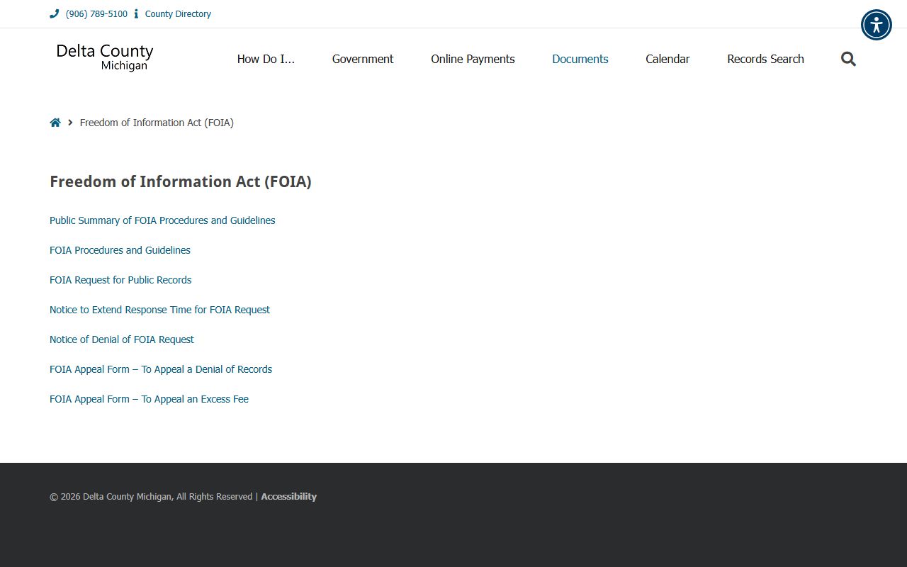 Delta County inmate records FOIA access page